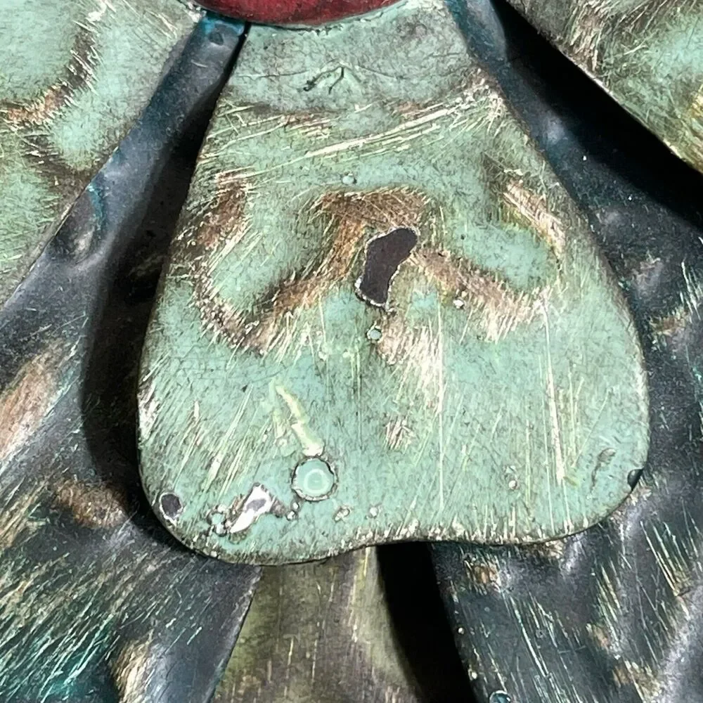Vintage Pottery Barn Decorative Wall Hook Amber Green Metal Flower Accent Hanger